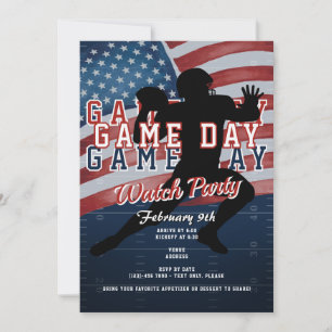 Football Patriotic B Game Day Sports Watch Party Invitation