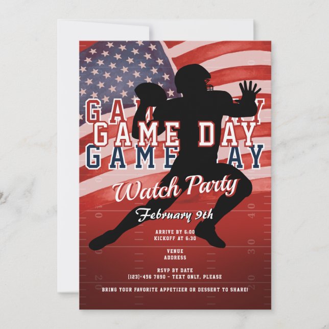 Football Patriotic Red Game Day Sports Watch Party Invitation (Front)