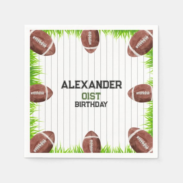 Football Pattern 1st Year Down birthday Pape Napkin (Front)