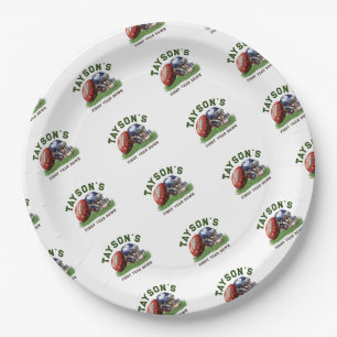 Football Pattern First Year Down 1st birthday Paper Plate