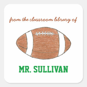 Football personalized teacher bookplate square sticker