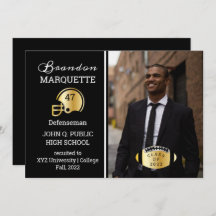 Football Photo Black |Gold Graduation Announcement