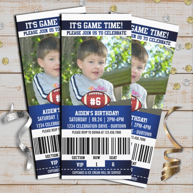 Football Photo Template Birthday Party Invitations (Creator Uploaded)
