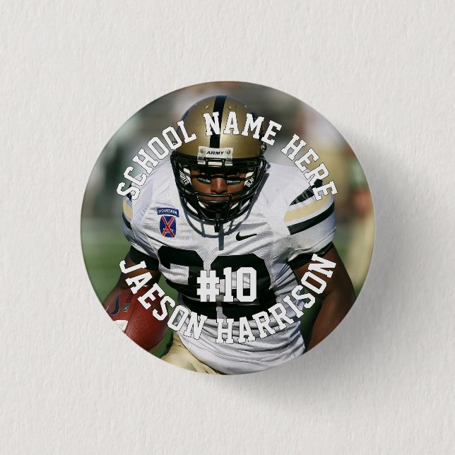 Football Player Add Name Number Team and Photo 3 Cm Round Badge (Front)