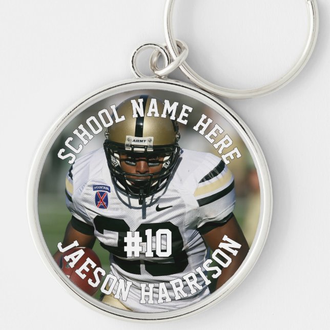 Football Player Add Name Number Team and Photo Key Ring (Front)