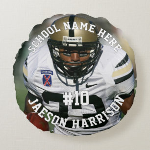 Football Player Add Name Number Team and Photo Round Cushion