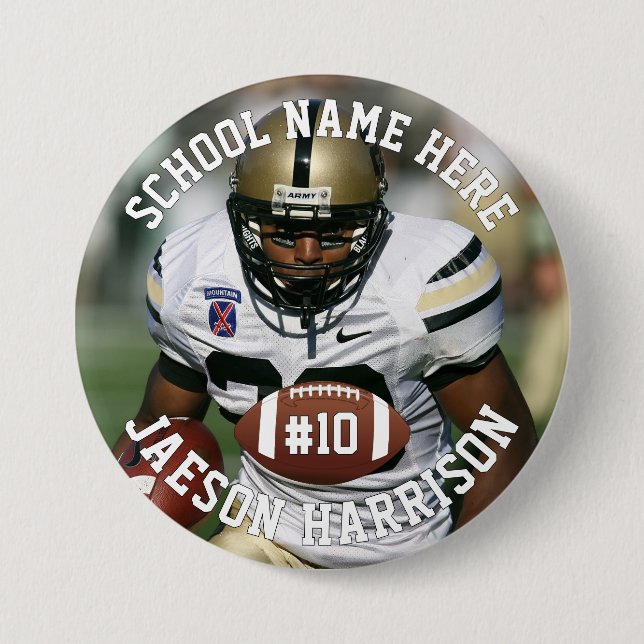 Football Player Add Name Number Team & Photo 7.5 Cm Round Badge (Front)