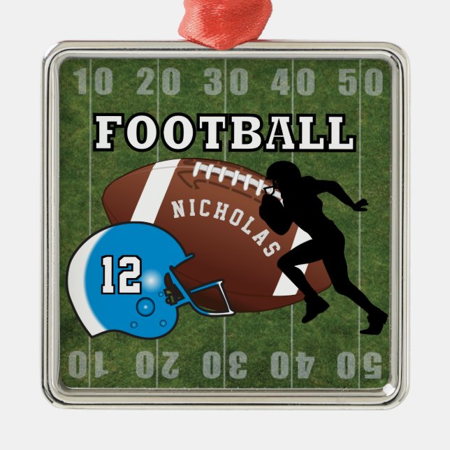Football 🏈 Player and Blue Helmet Metal Tree Decoration (Front)