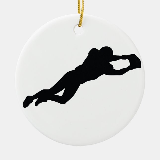Football Player Black Silhouette Ceramic Tree Decoration (Front)