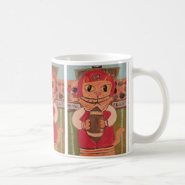 Football Player Cat Folk Art Fun Painting  Coffee Mug (Right)
