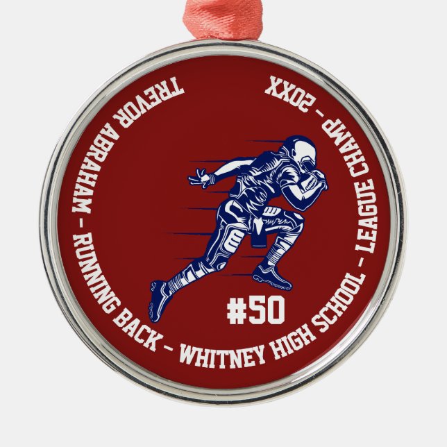 Football Player Champion Monogram Team School Metal Ornament (Front)