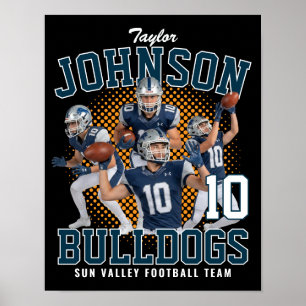 Football Player Custom Photo Retro Bootleg Blue Poster