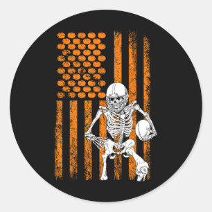 Football Player Fan Gift Skeleton Halloween  Men B Classic Round Sticker
