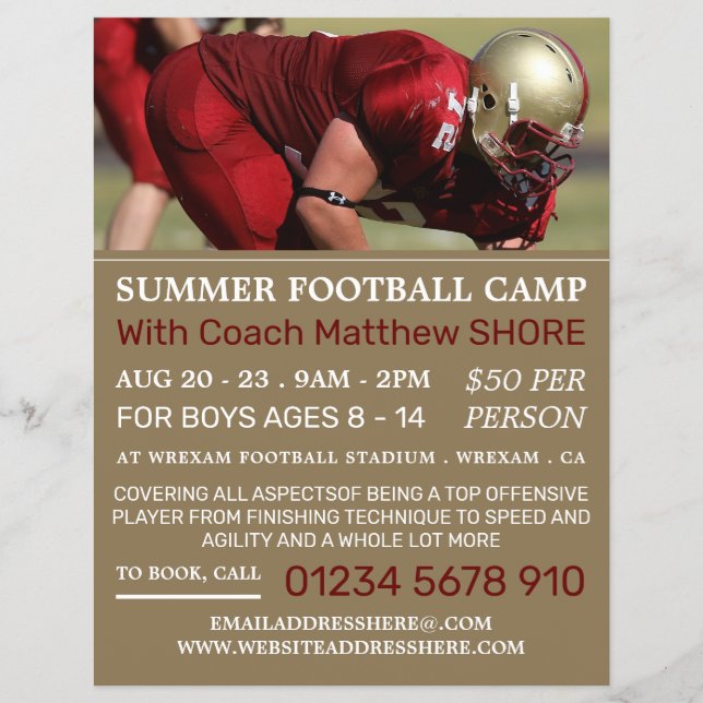 Football Player, Football Camp Advertising Flyer (Front)