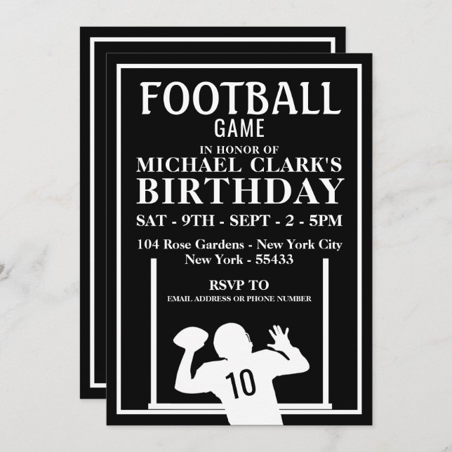 Football Player, Football Game Birthday Party Invitation (Front/Back)