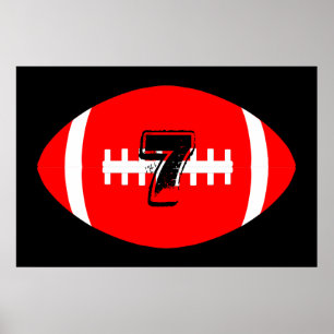 Football Player Giant Red Football Jersey Number Poster