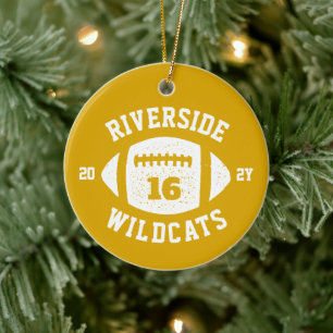 Football player golden yellow team photo holiday ceramic ornament