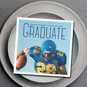 Football Player Graduation 2025 Blue Script Photo Napkin