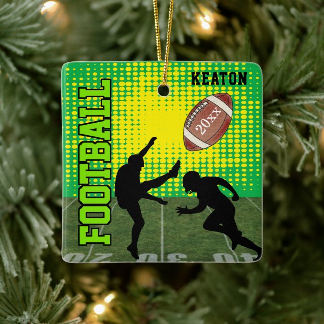 Football 🏈 Player - Green Ceramic Ornament (Tree)