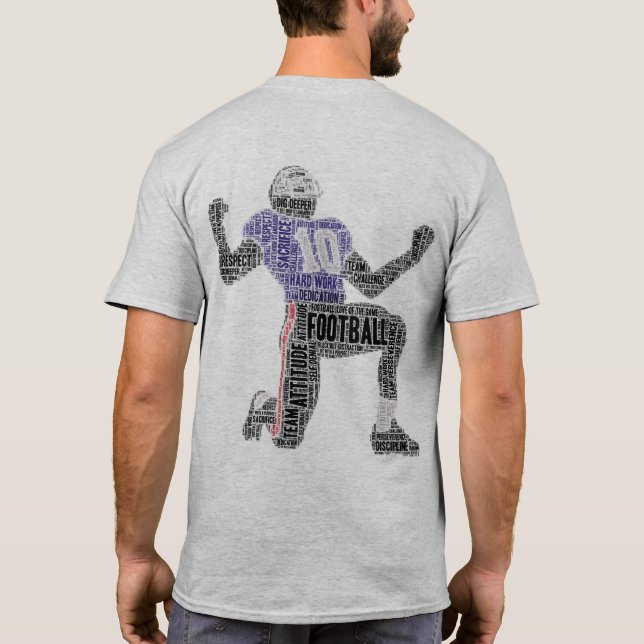 Football Player Helmet Word Art Team Front Back  T-Shirt (Back)