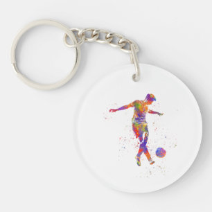 Football player in watercolor key ring