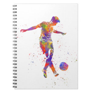 Football player in watercolor notebook