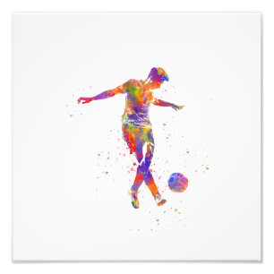 Football player in watercolor photo print