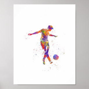 Football player in watercolor poster