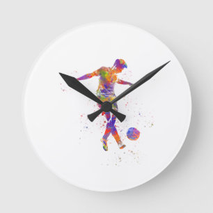 Football player in watercolor round clock