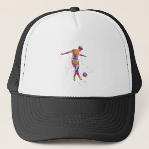 Football player in watercolor trucker hat