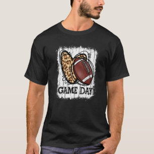Football Player Mum Leopard Bleached Game Day Foot T-Shirt