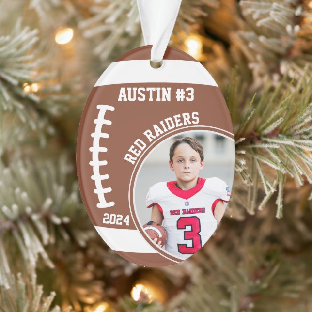 Football Player Name Number Photo Keepsake #3 Ornament (Tree)