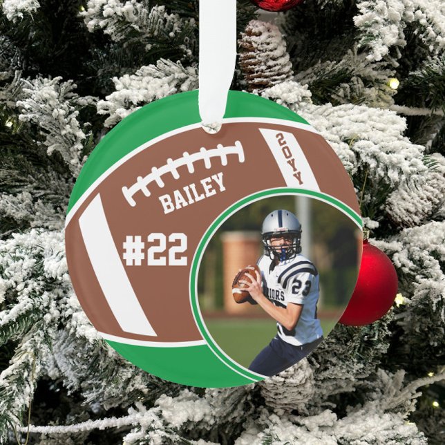 Football Player Name Number Photo Keepsake Ornament (Creator Uploaded)