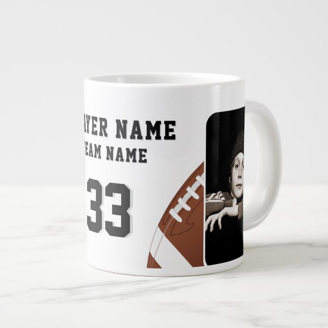 Football Player Name Number Team 2 Photos Large Coffee Mug (Front Right)