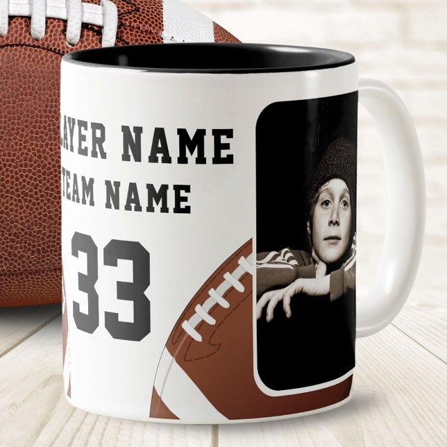 Football Player Name Number Team 2 Photos Two-Tone Coffee Mug (Creator Uploaded)