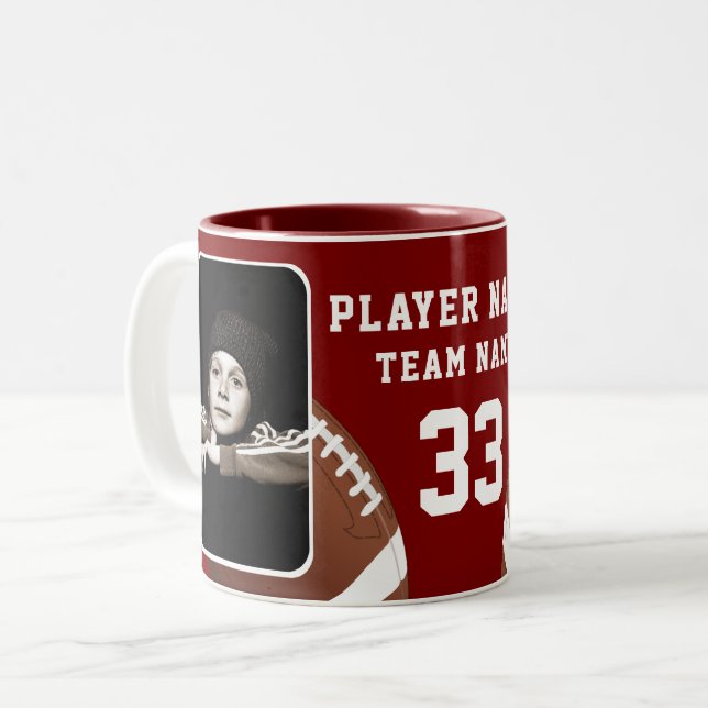 Football Player Name Number Team 2 Photos Two-Tone Coffee Mug (Front Left)