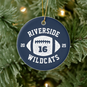 Football player navy blue team photo holiday ceramic ornament