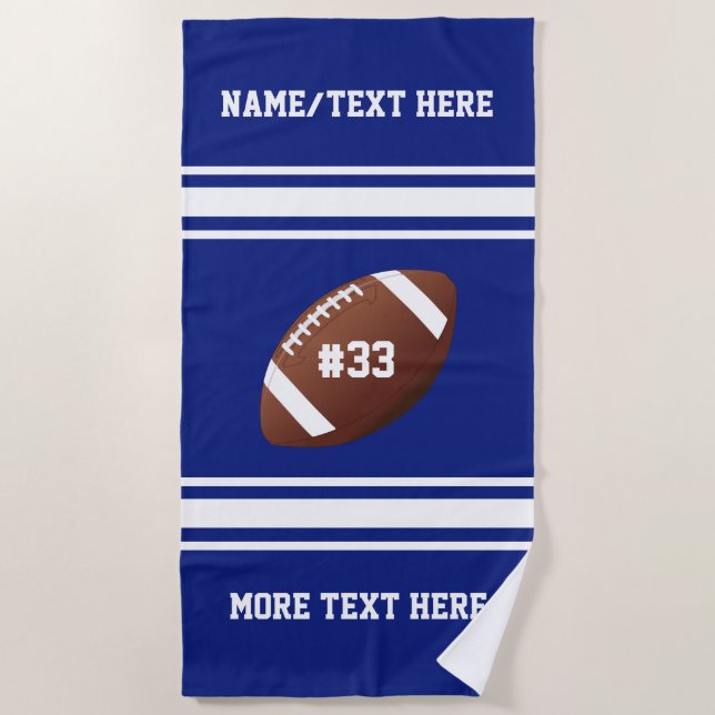 Football Player Number Team Name Custom Colour Beach Towel (Front)