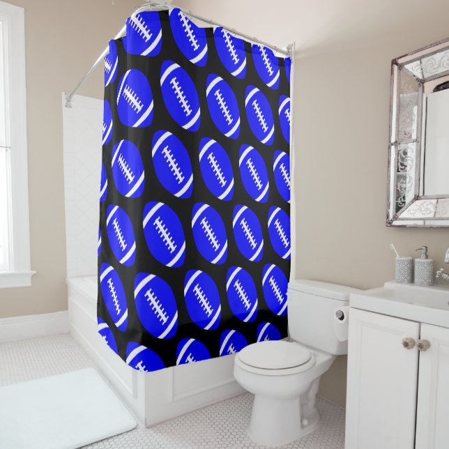 Football Player or Coach Blue Footballs Bathroom Shower Curtain (In Situ)