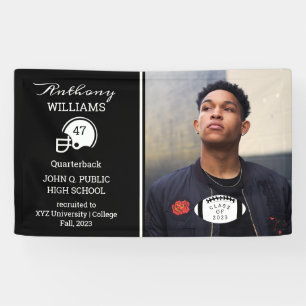 Football Player Photo Black Graduation Banner