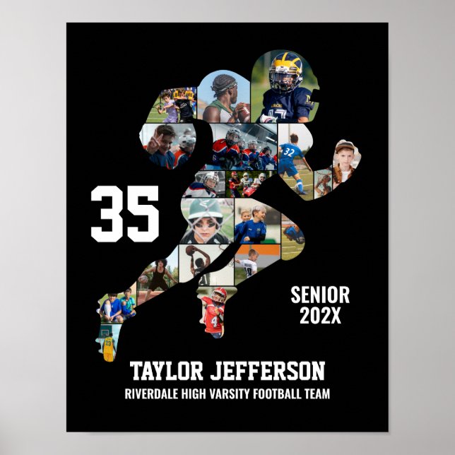 Football Player Photo Collage Custom Senior Night Poster (Front)