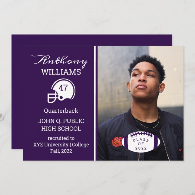 Football Player Photo Graduation Announcement (Front/Back)