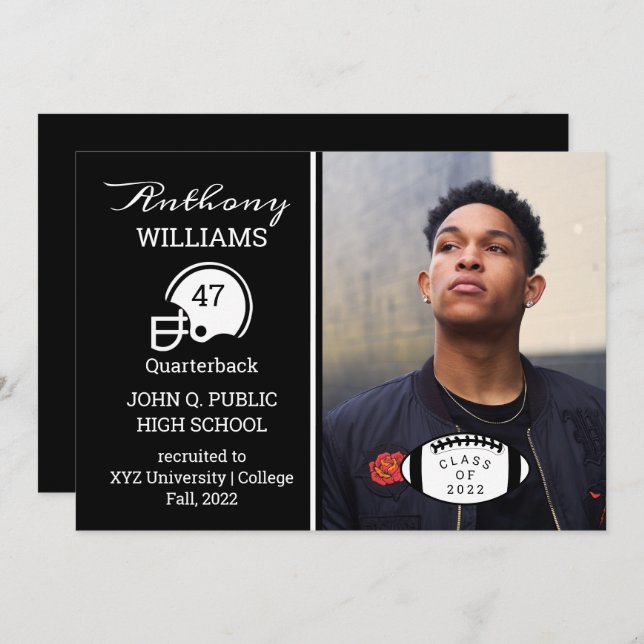 Football Player Photo Graduation Announcement (Front/Back)