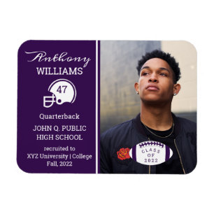 Football Player Photo Purple White Graduation Magnet
