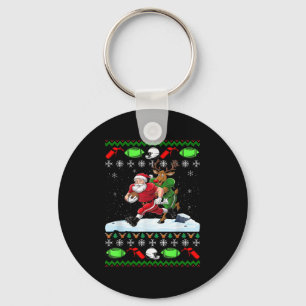 Football Player Reindeer Ugly Christmas Pajama Fun Key Ring