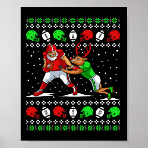 Football Player Reindeer Ugly Christmas Pajama Fun Poster
