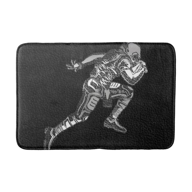 Football Player Running Quarterback Black Silver Bath Mat (Front)