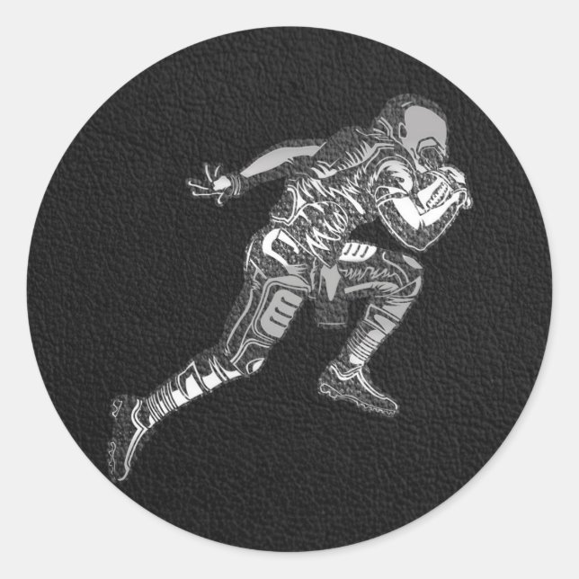 Football Player Running Quarterback Black Silver Classic Round Sticker (Front)