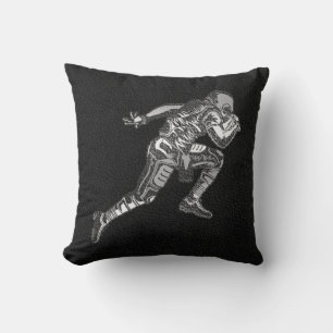 Football Player Running Quarterback Black Silver Cushion
