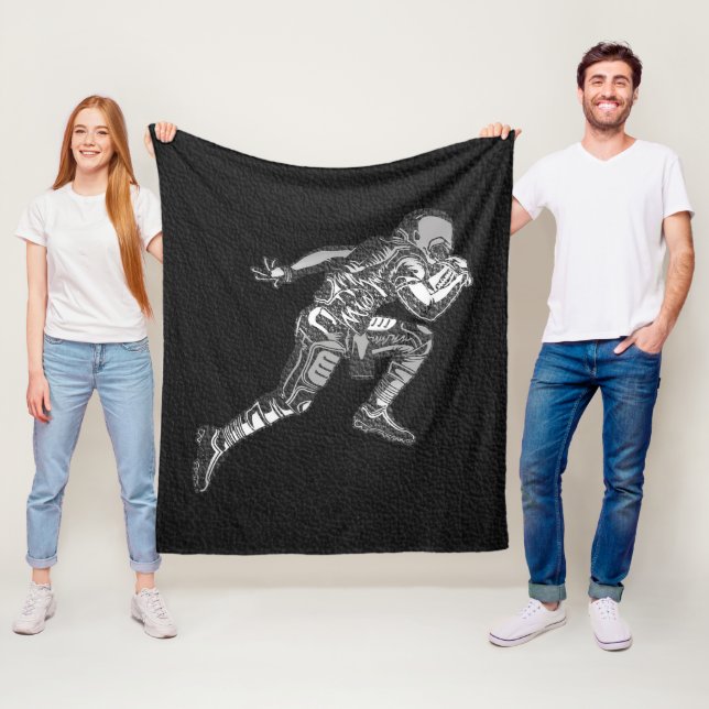 Football Player Running Quarterback Black Silver Fleece Blanket (In Situ)